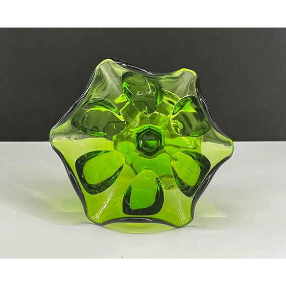 L E Smith Art Glass Compote Bowl Ruffled Emerald Green Simplicity Pattern - Picture 2 of 7